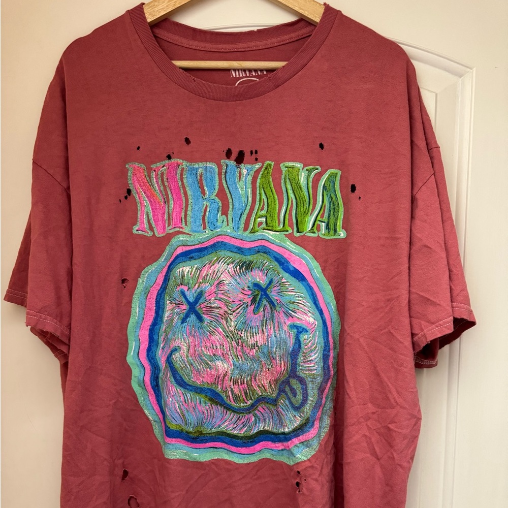 Pink Distressed Oversized Nirvana Tshirt from Urban Outfitters - like new